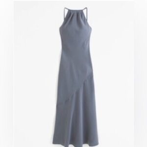 Abercrombie silky high-neck halter dress in gray, Large